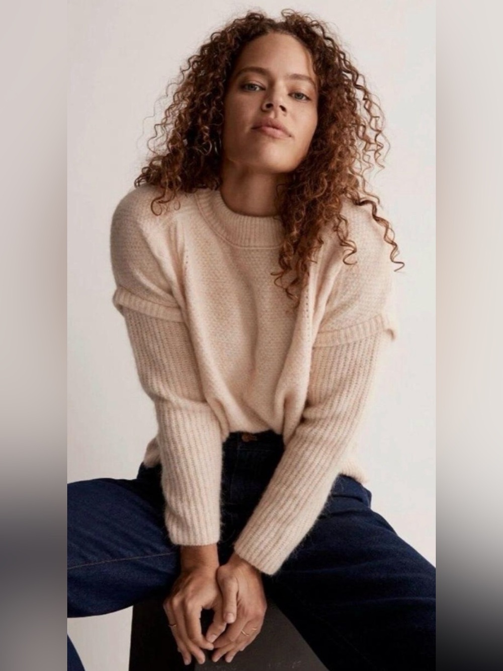 Madewell  Havener  Pullover Sweater Cream Cableknit Sweater Alpaca Wool Blend